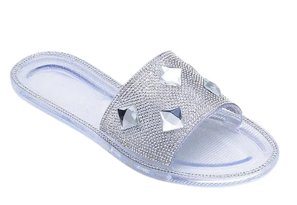 BIANCA SLIDE ON FLATS WITH RHINESTONE DETAILING