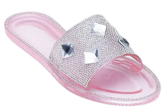 BIANCA SLIDE ON FLATS WITH RHINESTONE DETAILING