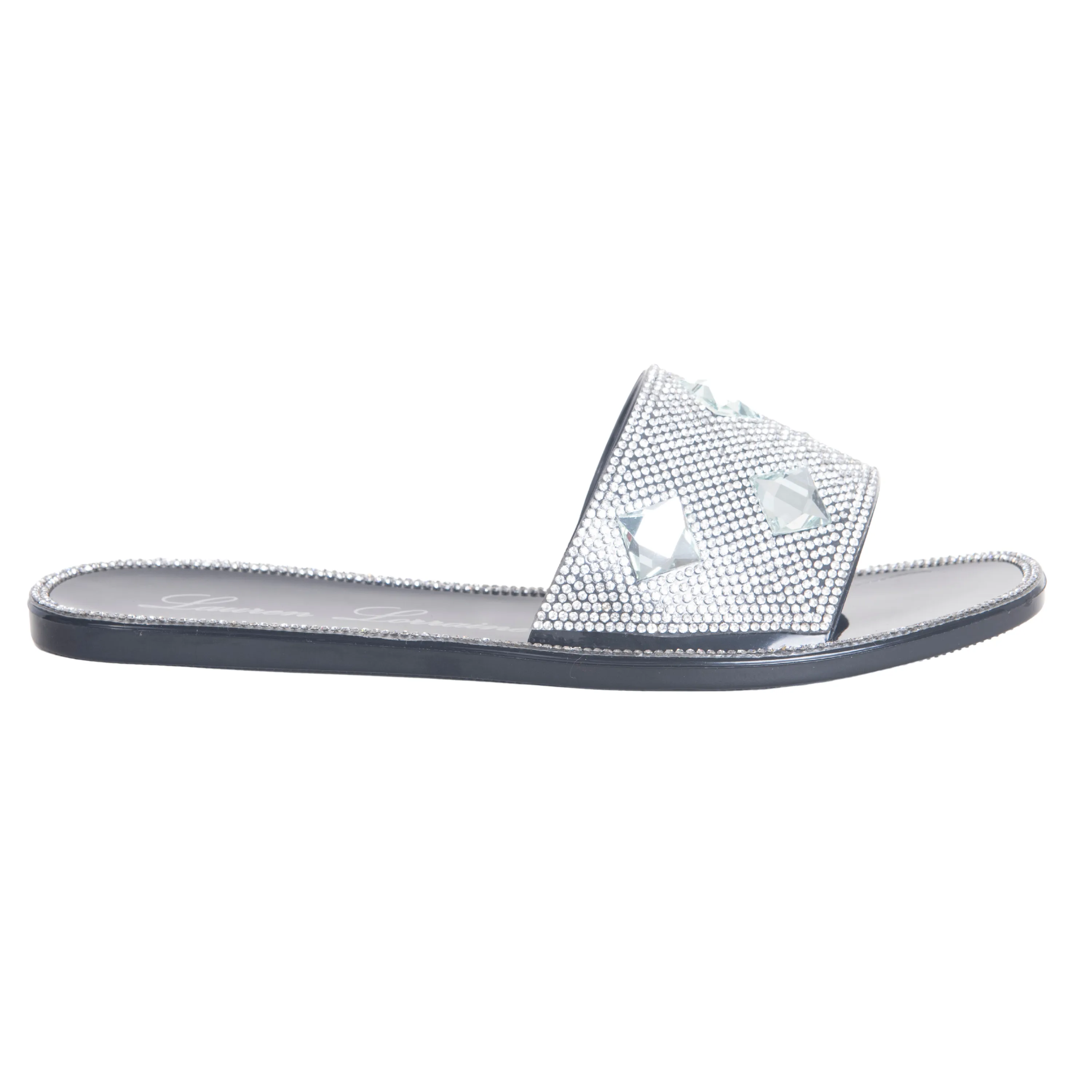 BIANCA SLIDE ON FLATS WITH RHINESTONE DETAILING