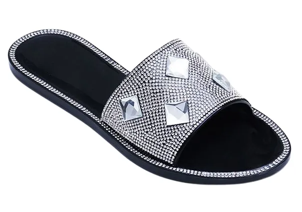 BIANCA SLIDE ON FLATS WITH RHINESTONE DETAILING