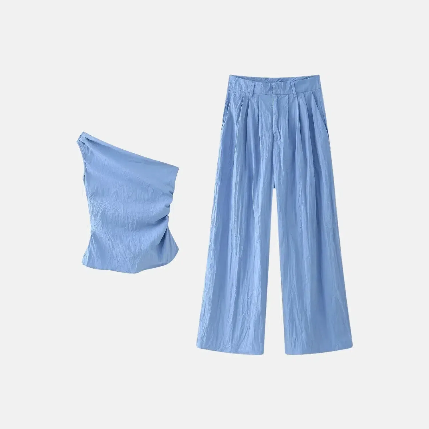 Candice Set – Blue – Asymmetrical pleated pants
