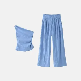Candice Set – Blue – Asymmetrical pleated pants