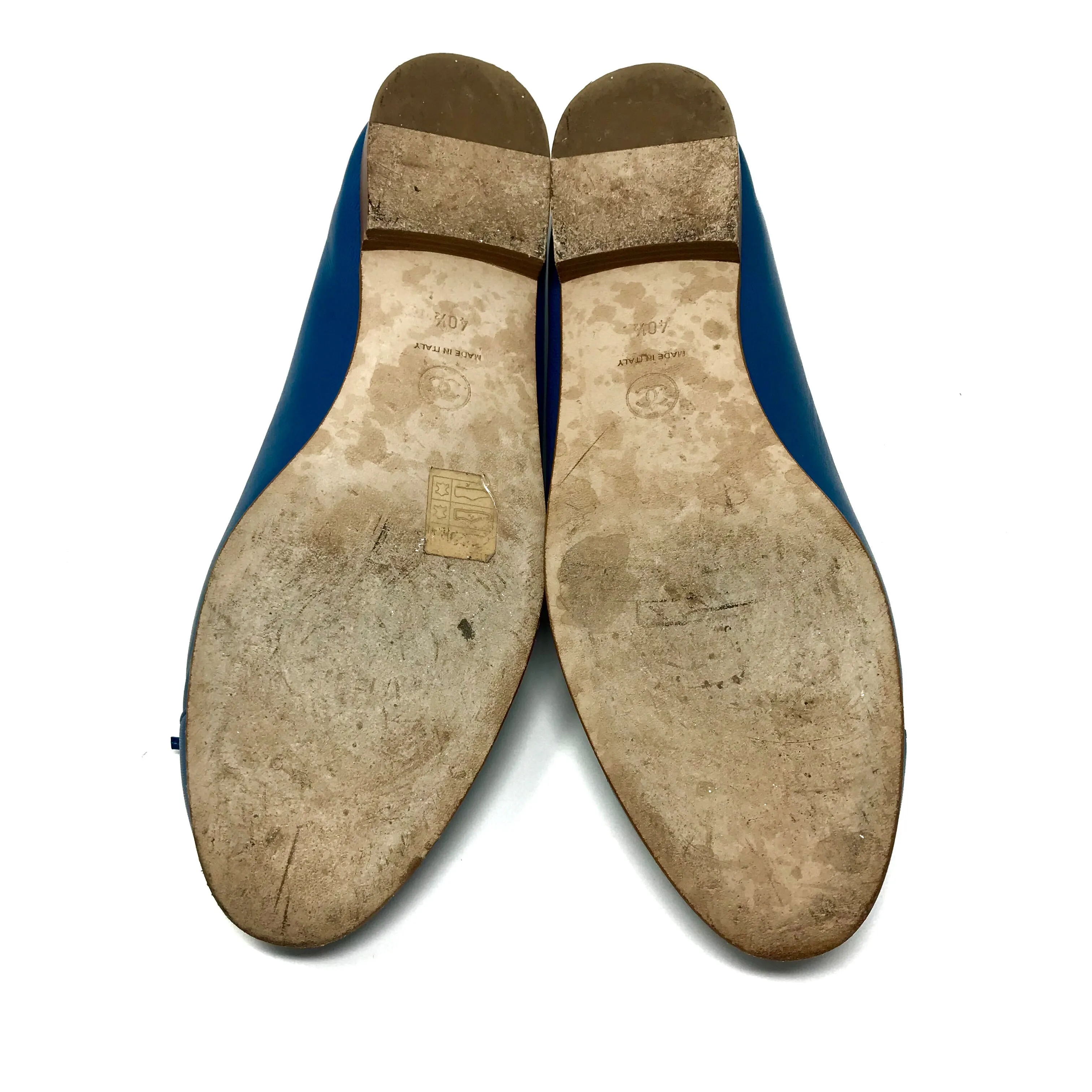 Chanel Blue Leather Ballerina Ballet Flats Size US10 | IT40.5