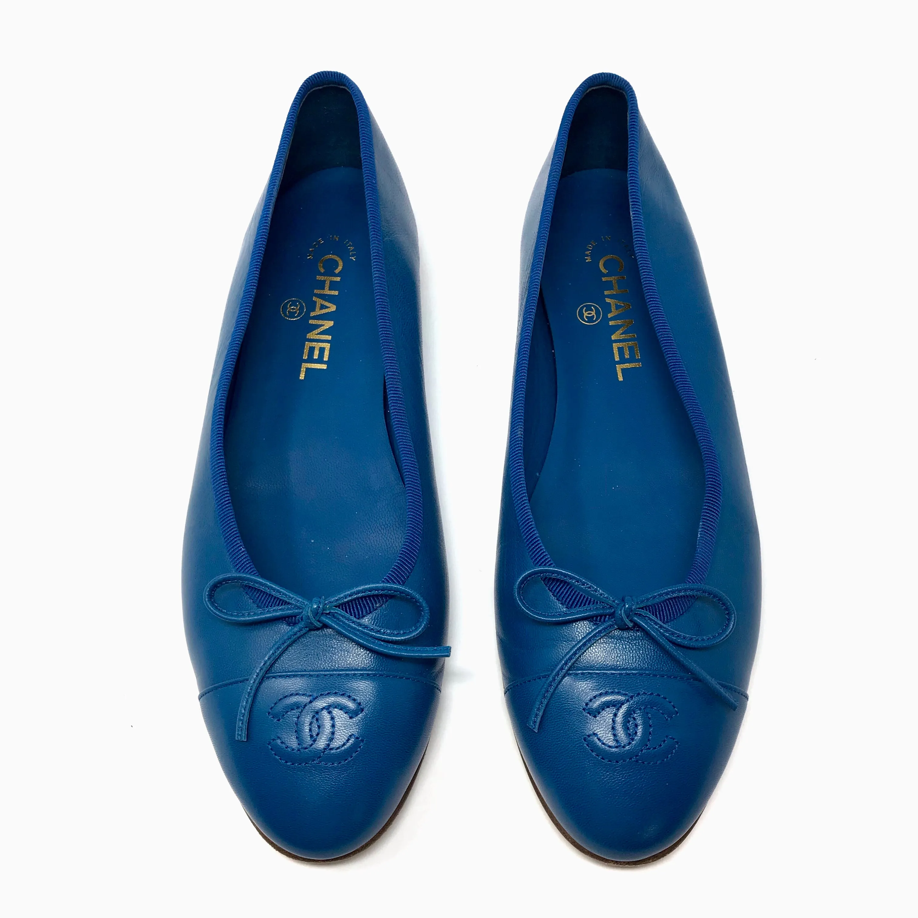 Chanel Blue Leather Ballerina Ballet Flats Size US10 | IT40.5