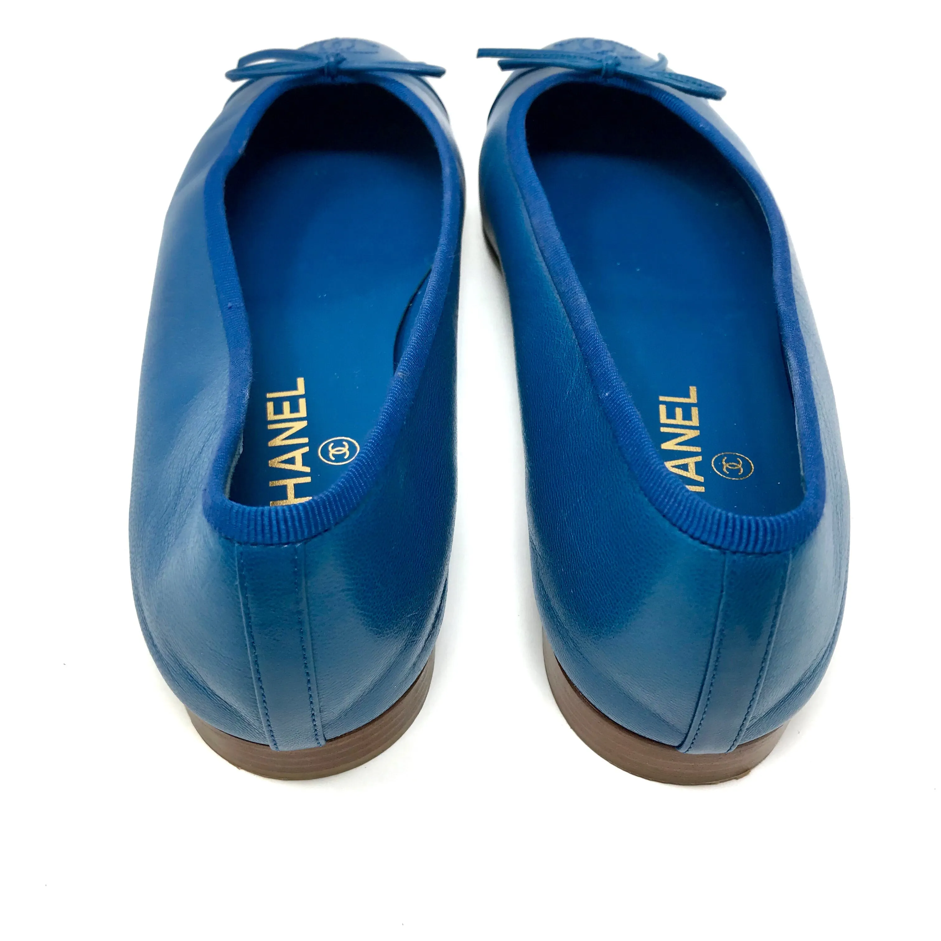Chanel Blue Leather Ballerina Ballet Flats Size US10 | IT40.5