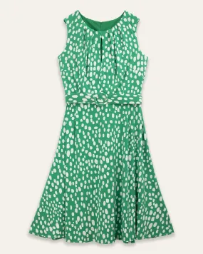 Cora Polka Dot Pleated Neck Midi Dress | GREEN/SW