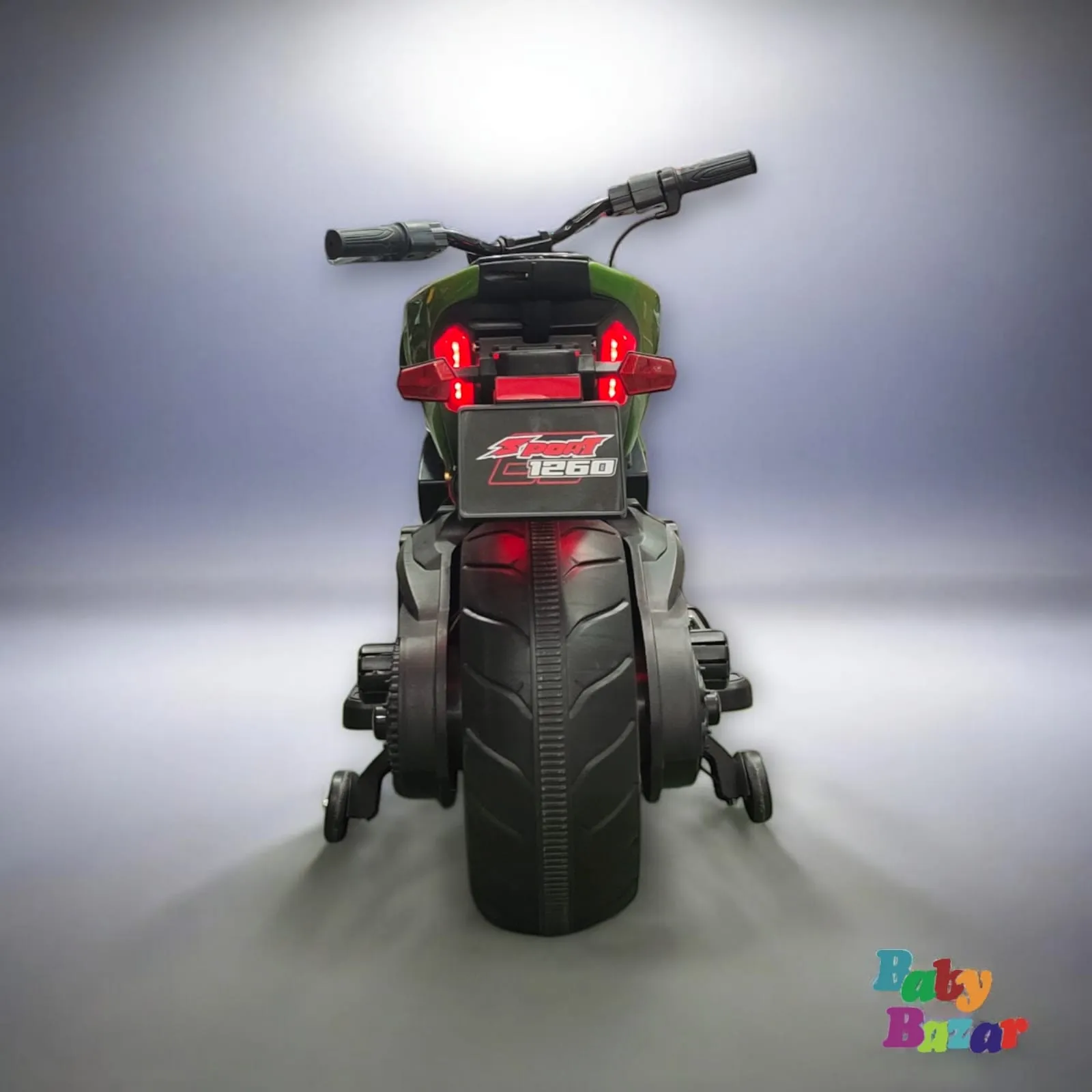 Deluxe Kids Sporty Ride On Superbike Stylish Green Design with Shiny Golden Alloy Wheels for Ultimate Fun and Adventure