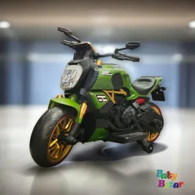 Deluxe Kids Sporty Ride On Superbike Stylish Green Design with Shiny Golden Alloy Wheels for Ultimate Fun and Adventure