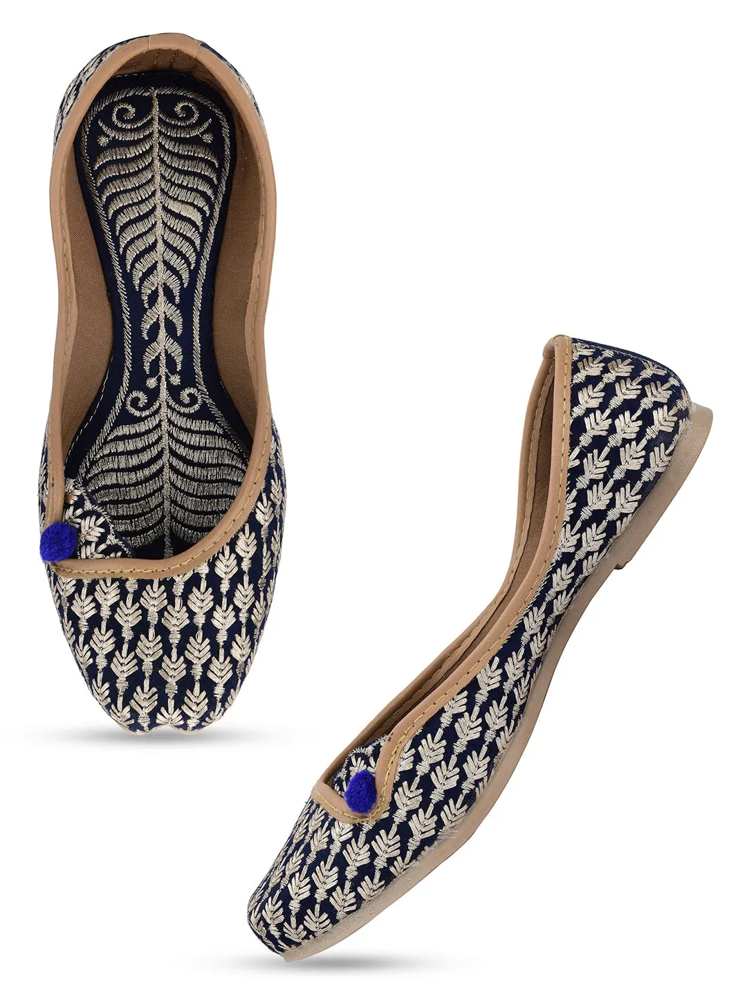 DESI COLOUR Women Black Ethnic Mojaris Flats