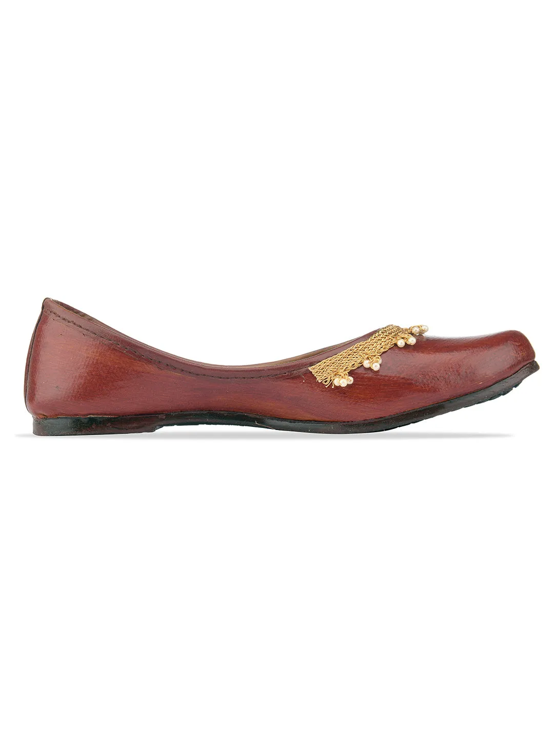 DESI COLOUR Women Brown Ethnic Mojaris Flats