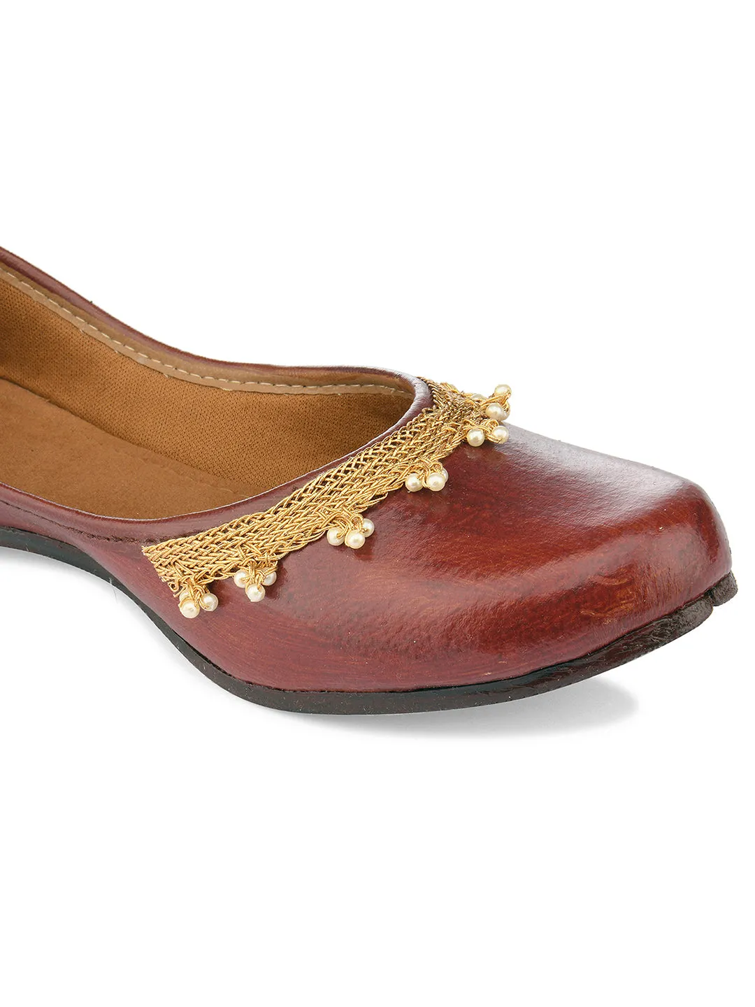 DESI COLOUR Women Brown Ethnic Mojaris Flats