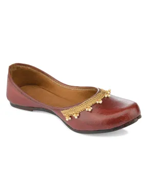 DESI COLOUR Women Brown Ethnic Mojaris Flats