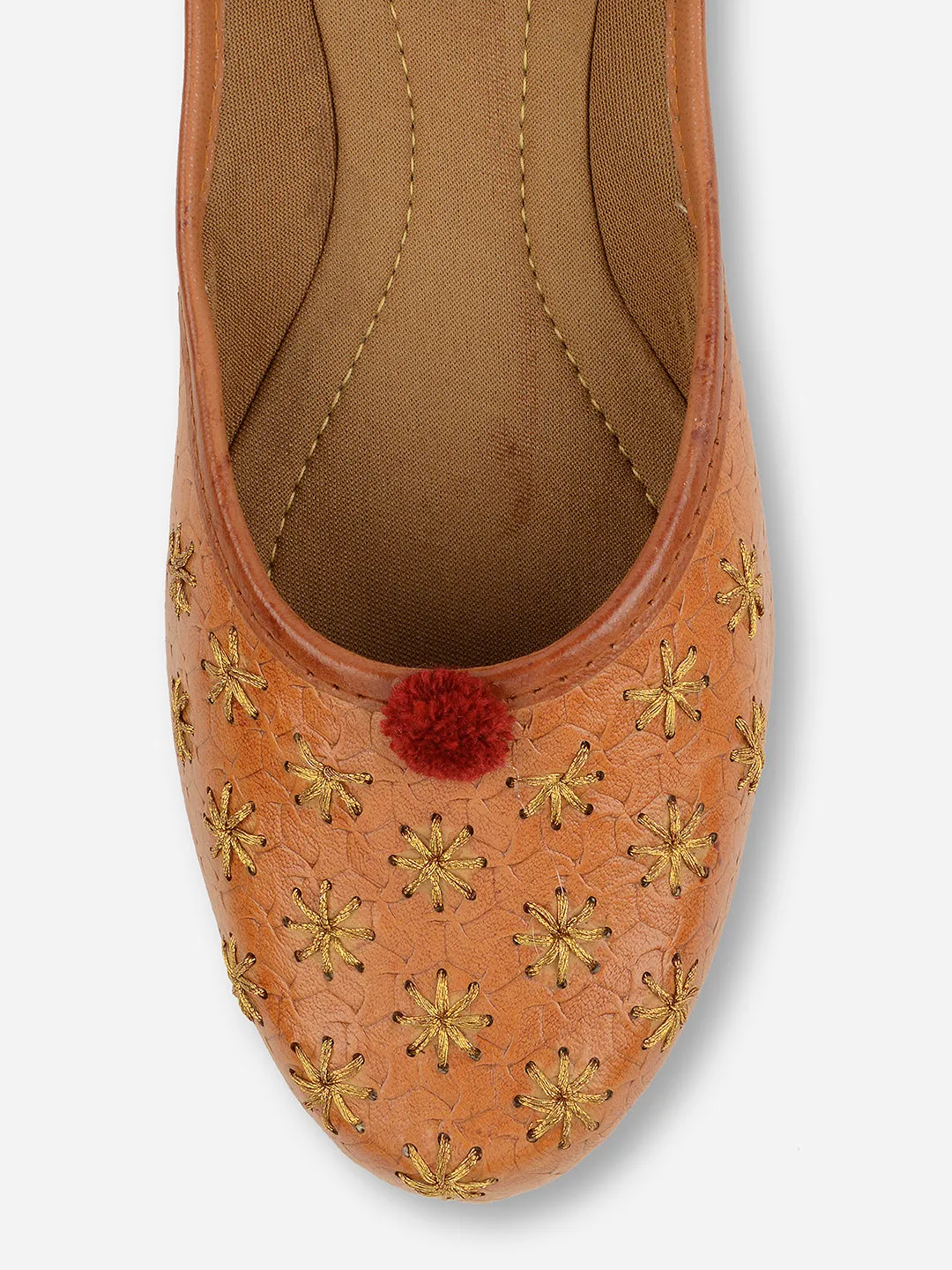 DESI COLOUR Women Brown Textured Leather Ethnic Mojaris Flats