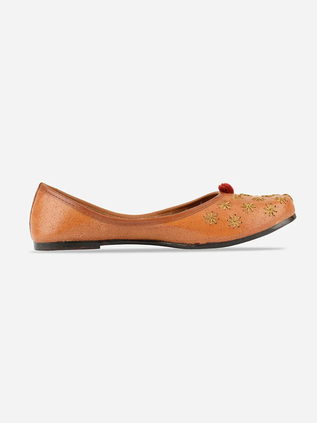 DESI COLOUR Women Brown Textured Leather Ethnic Mojaris Flats