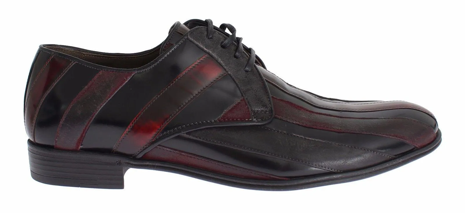 Dolce & Gabbana Elegant Black Bordeaux Striped Leather Dress Sko