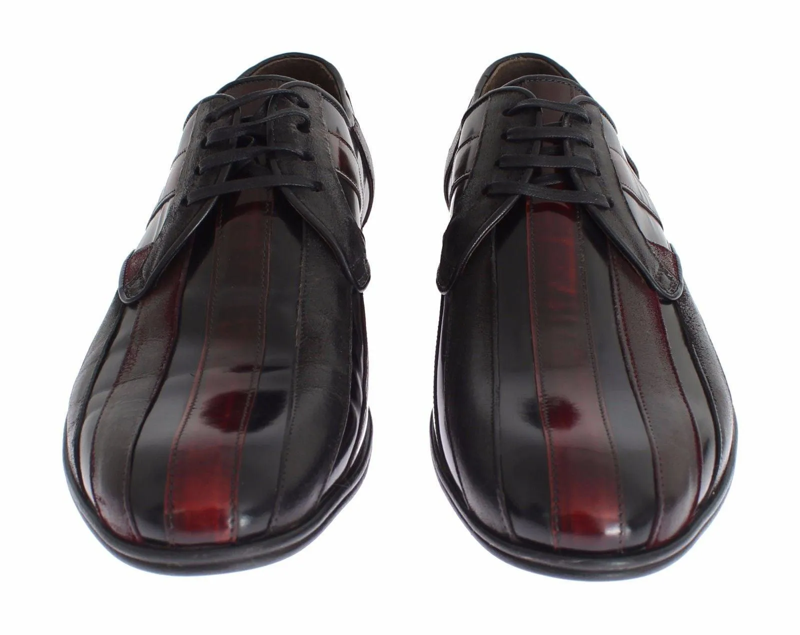 Dolce & Gabbana Elegant Black Bordeaux Striped Leather Dress Sko