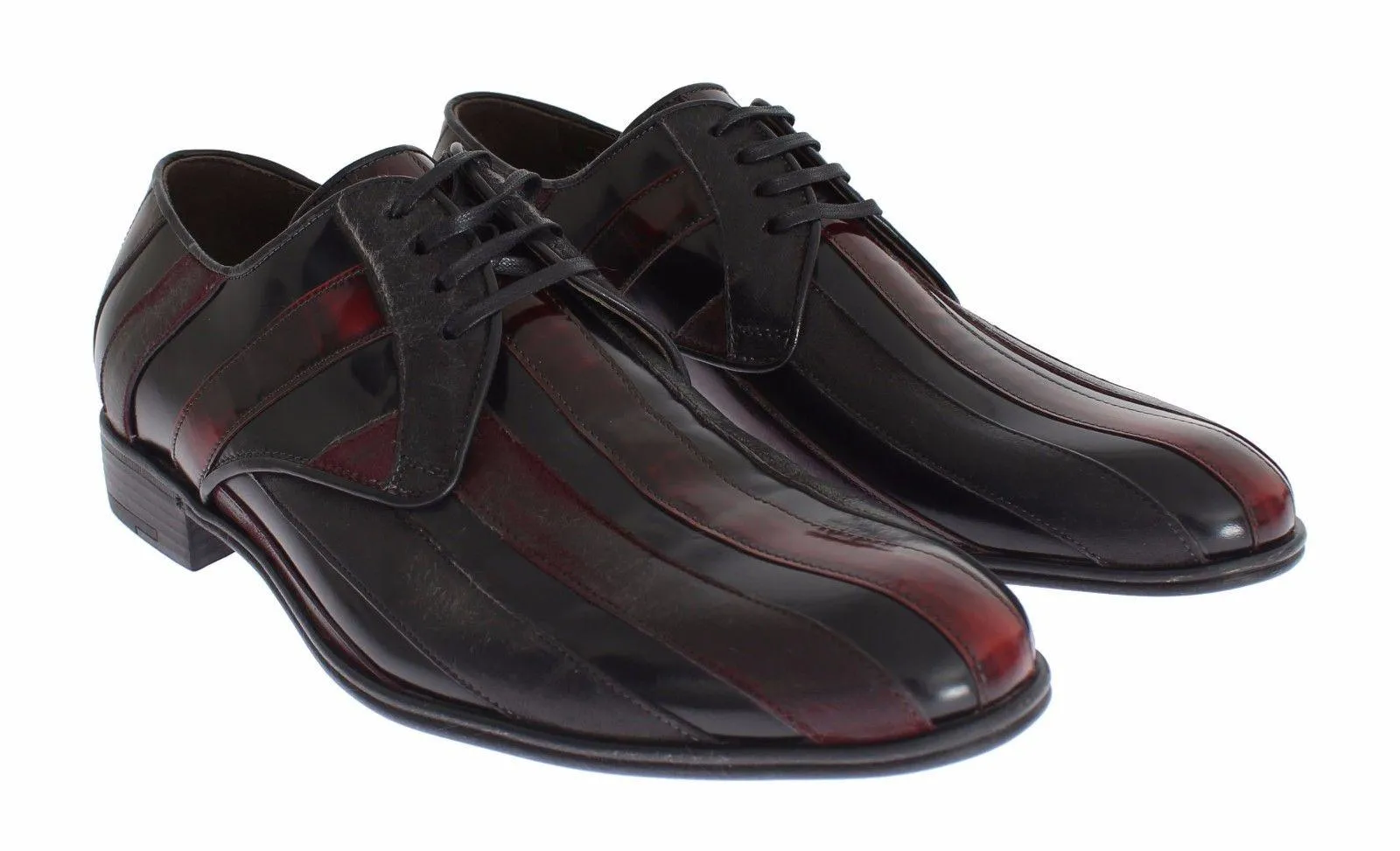 Dolce & Gabbana Elegant Black Bordeaux Striped Leather Dress Sko