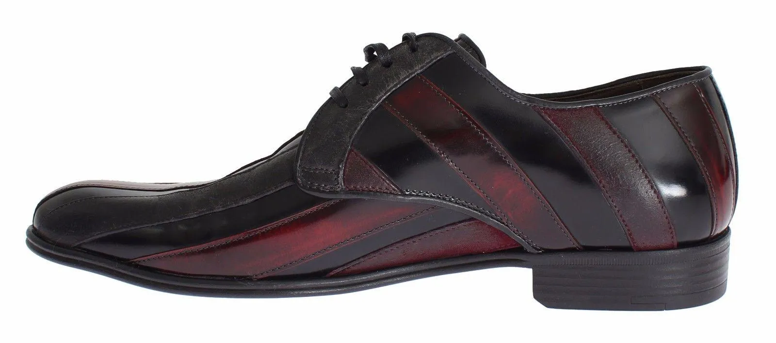 Dolce & Gabbana Elegant Black Bordeaux Striped Leather Dress Sko