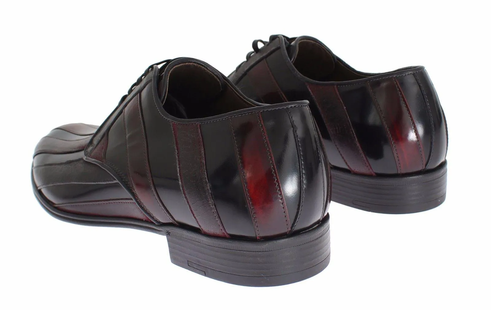 Dolce & Gabbana Elegant Black Bordeaux Striped Leather Dress Sko