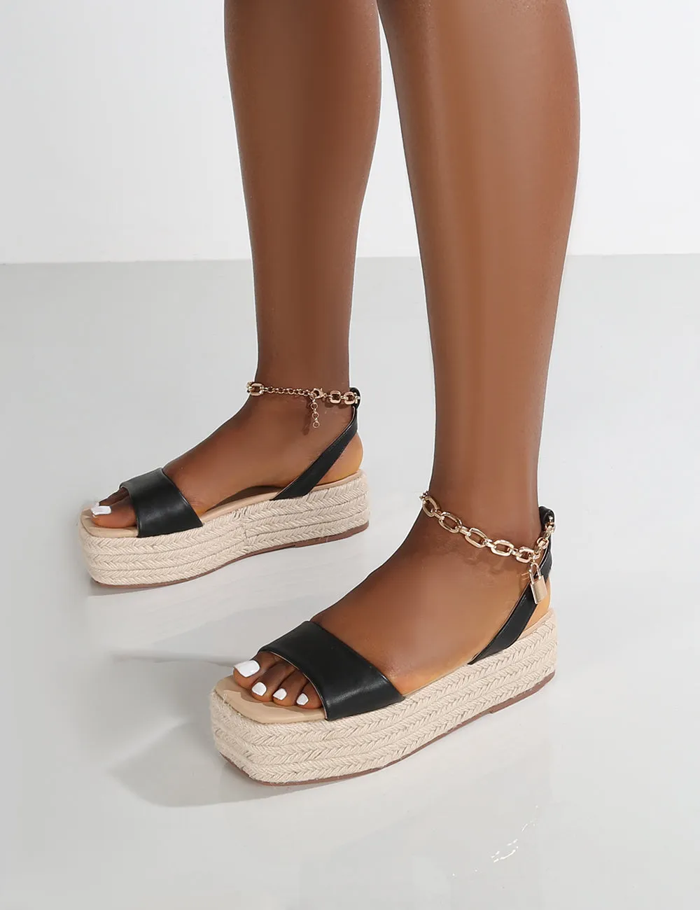 Dubai black Espadrille Sandals With chain Detail
