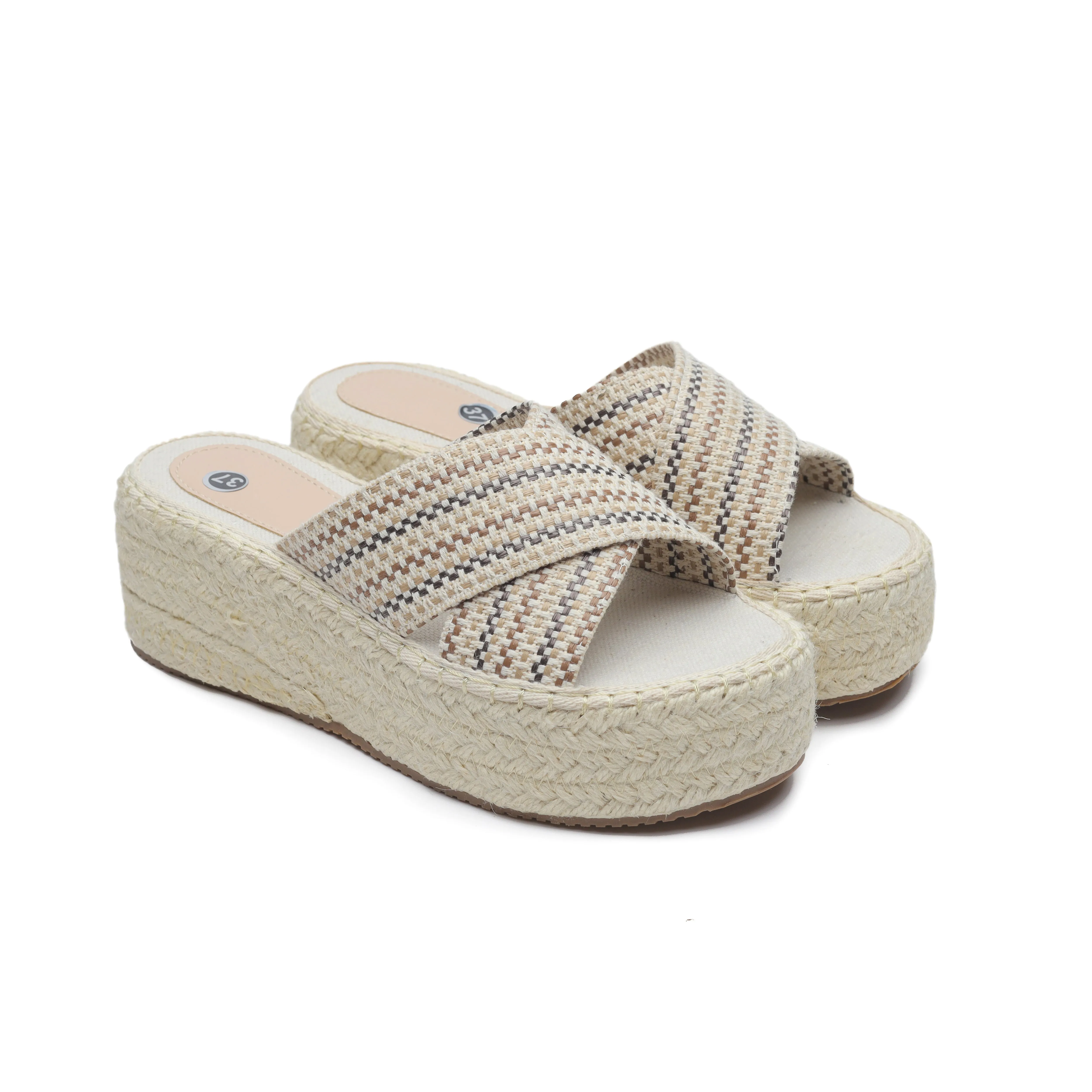 Espadrille Soles Criss Cross Wedges - Multi Color