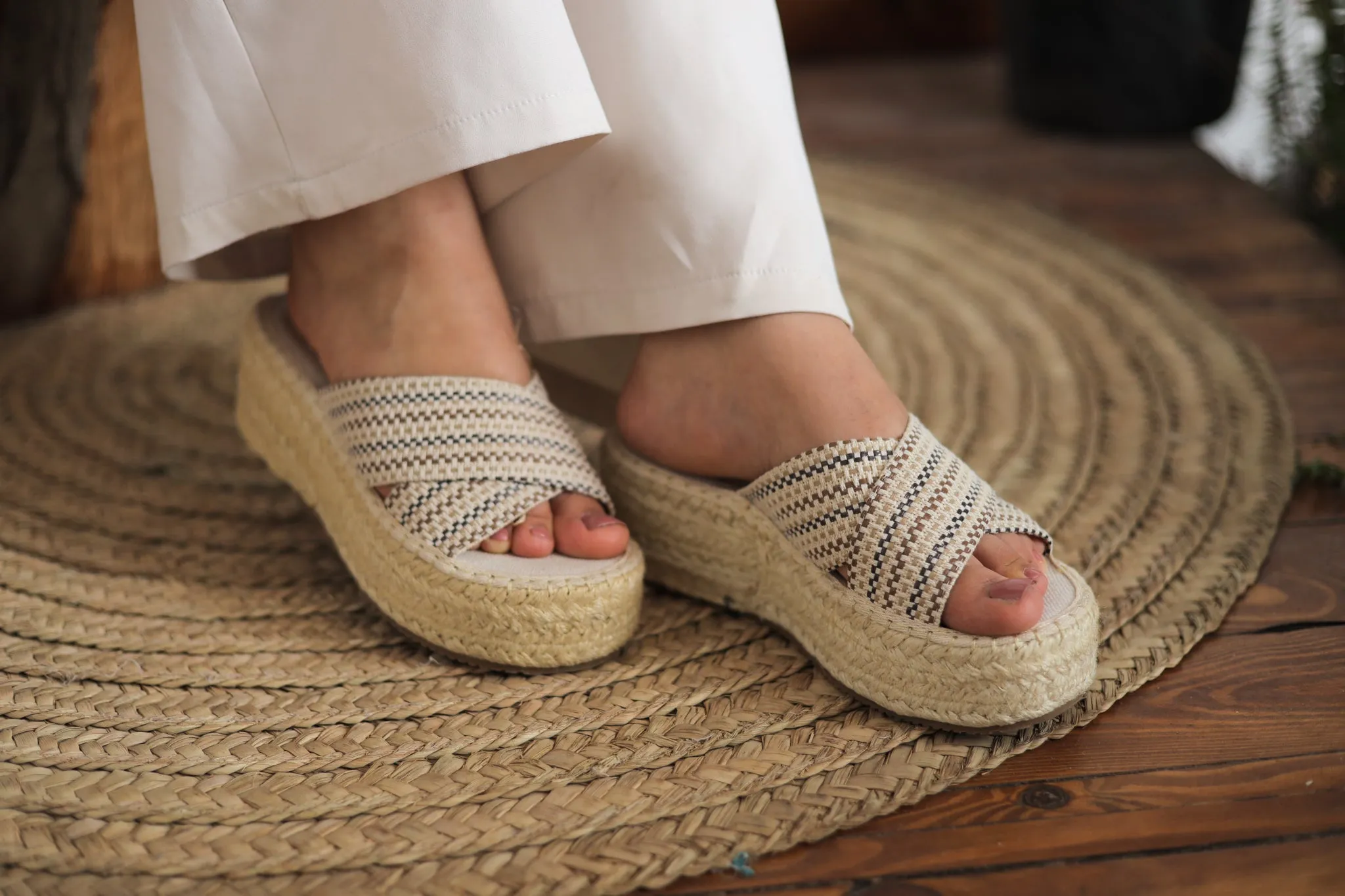 Espadrille Soles Criss Cross Wedges - Multi Color