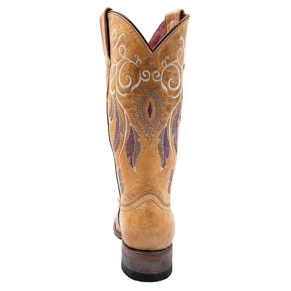 Ferrini Dreamer Antique Saddle Embroidered Full Grain Leather Narrow Square Toe Boots