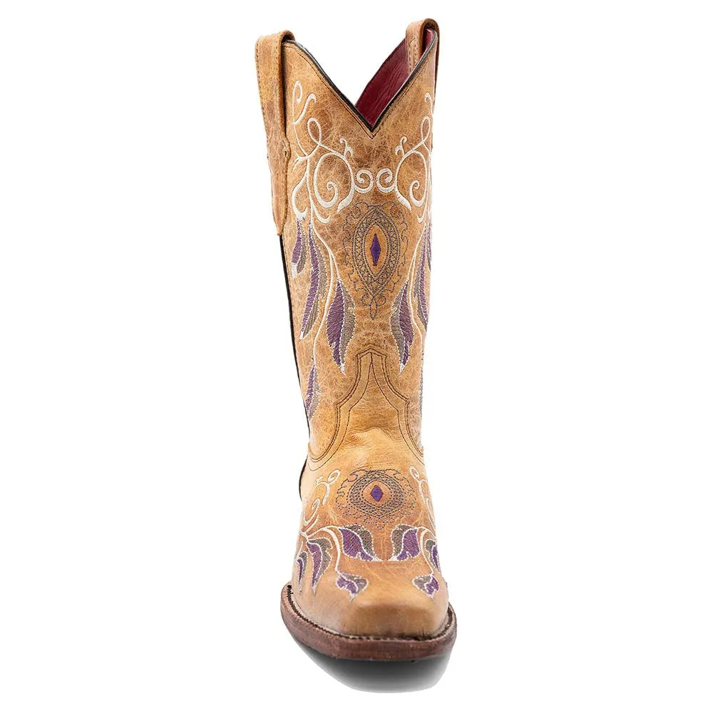 Ferrini Dreamer Antique Saddle Embroidered Full Grain Leather Narrow Square Toe Boots