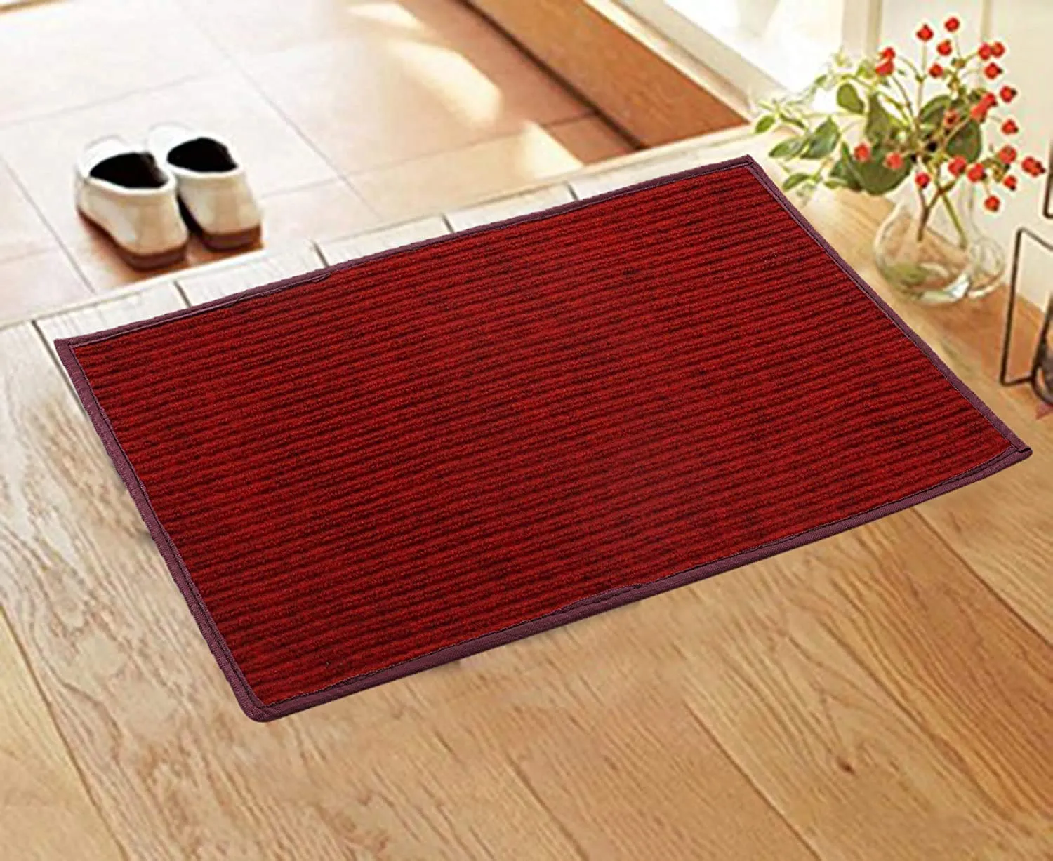 Fun Homes Microfiber Anti Slip 3 Pieces Door Mat 14"x21" (Maroon, Fun0504)