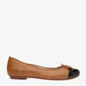 Grace Two-tone Tan Croc embossed leather with Black toe Ballet Flat