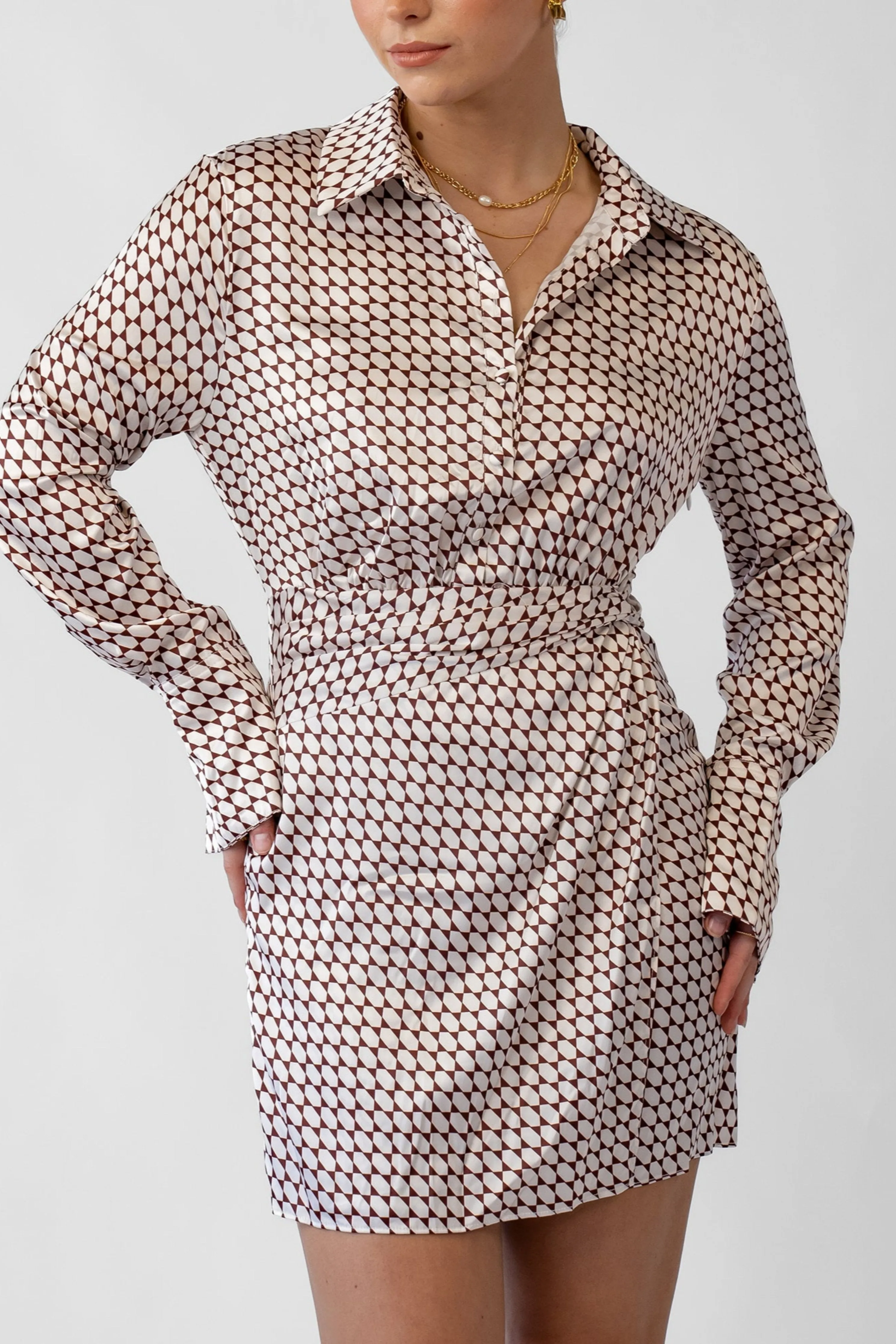 Indie Long Sleeve Button-Down Mini Dress