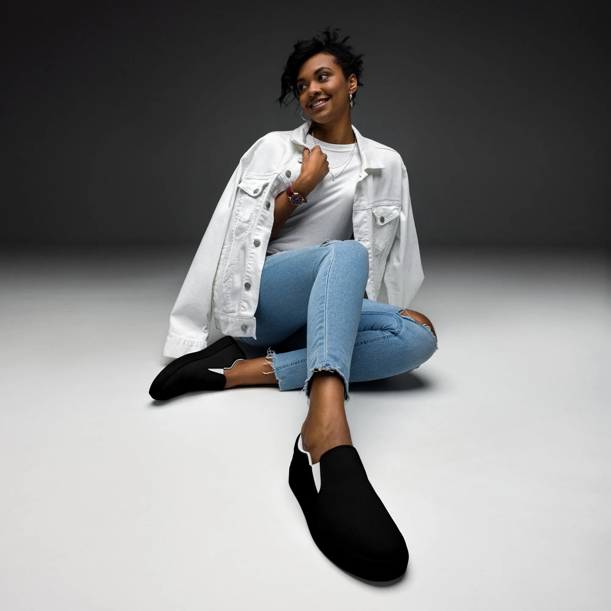 iSAW Womens Black / Black White Slip-On Canvas Shoes
