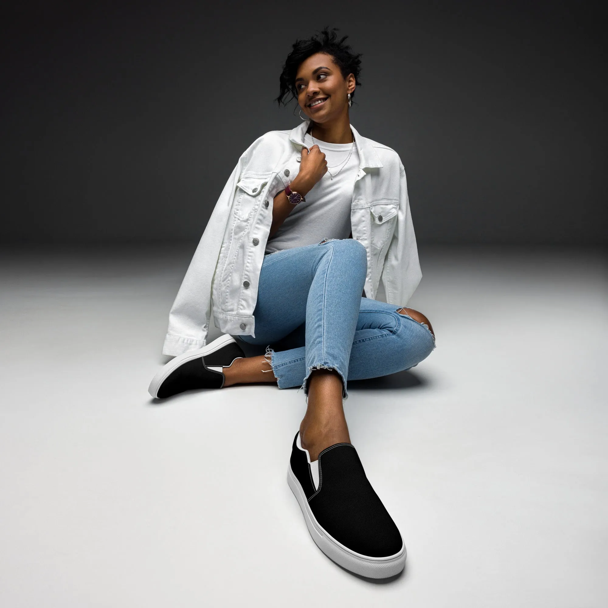 iSAW Womens Black / Black White Slip-On Canvas Shoes