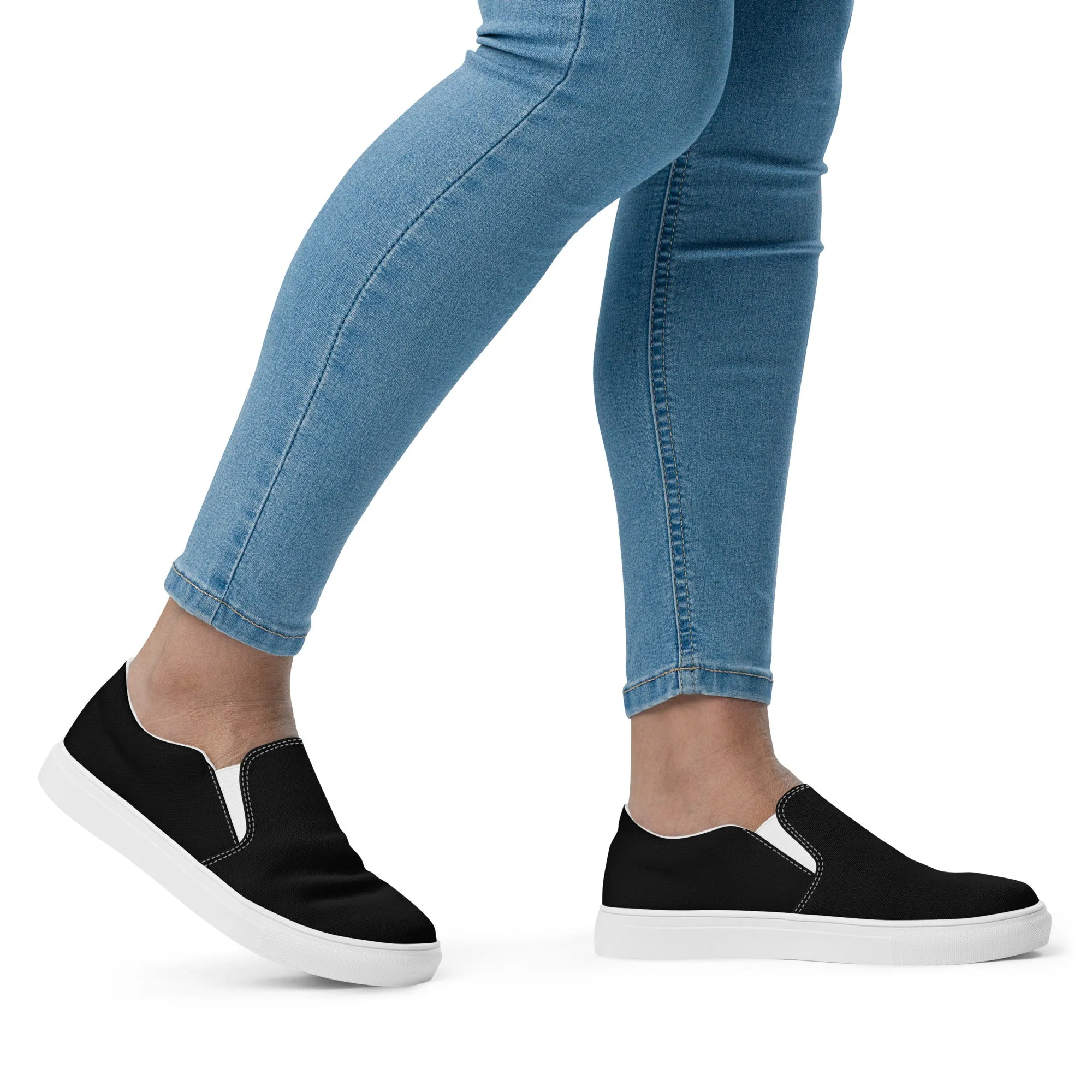 iSAW Womens Black / Black White Slip-On Canvas Shoes