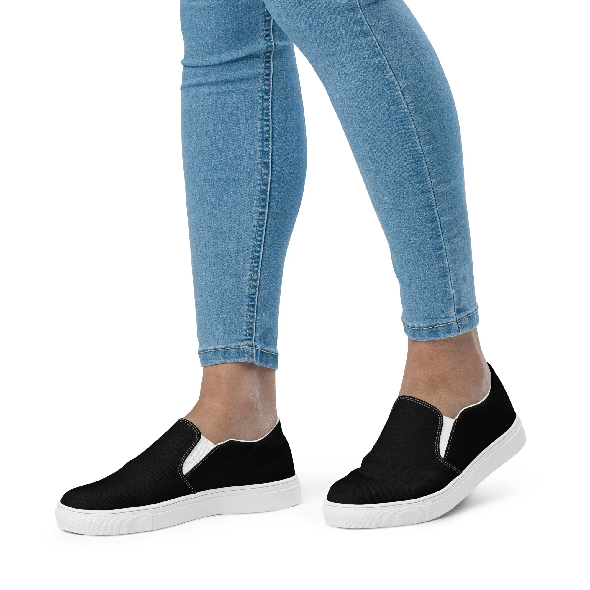 iSAW Womens Black / Black White Slip-On Canvas Shoes