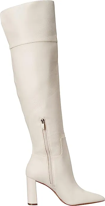 Jessica Simpson Akemi Chalk Faux Suede Knee High Side Zipper Block Heel Boots