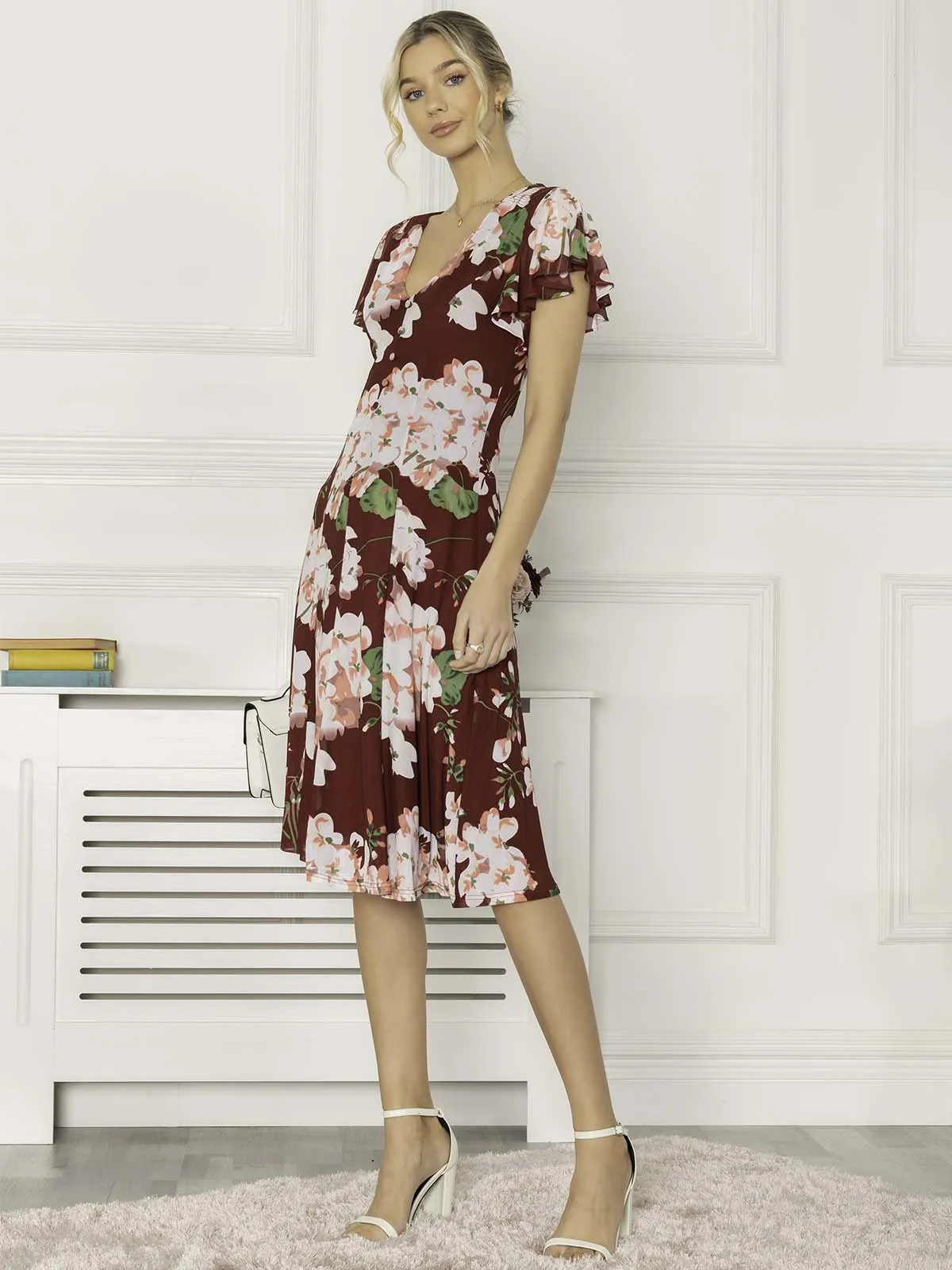 Jolie Moi Grace Mesh Midi Dress, Floral Multi