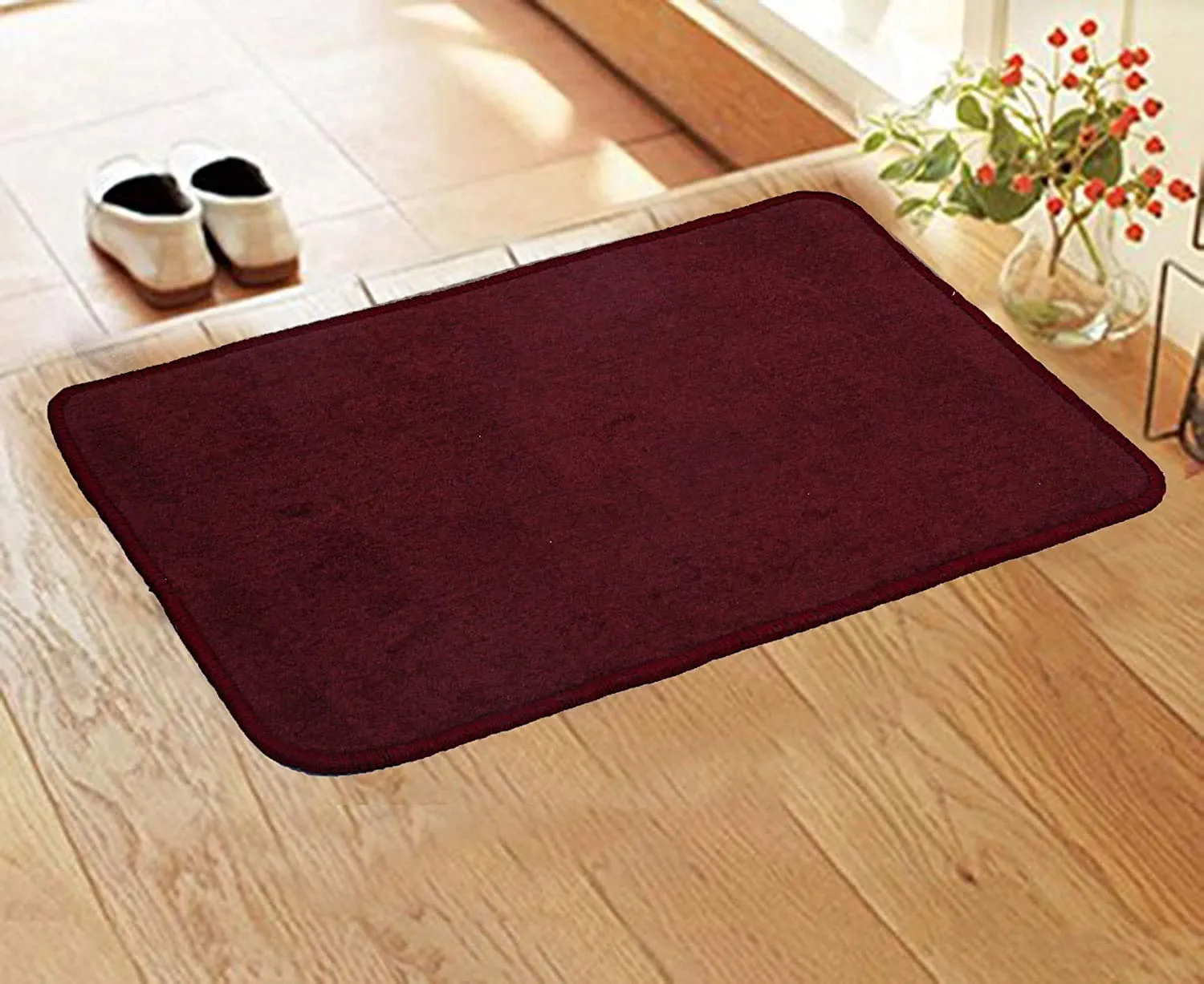 Kuber Industries Microfiber Anti Slip 6 Pieces Door Mat 22"x14"(Maroon) (CTKTC046217)