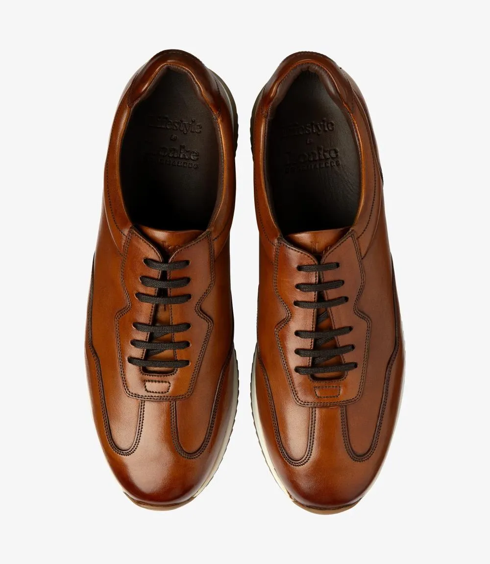 LOAKE LINFORD CHESTNUT LEATHER TRAINER RUBBER SOLE F-MEDIUM