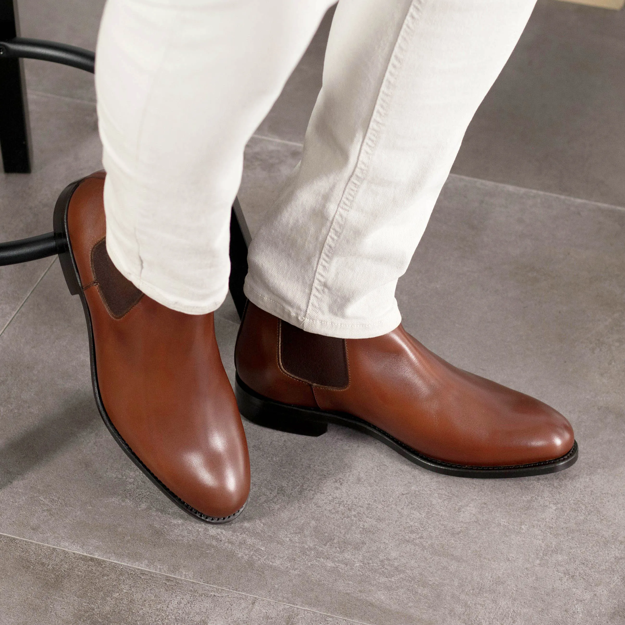 Medium Brown Box Calf Leather Chelsea Boot