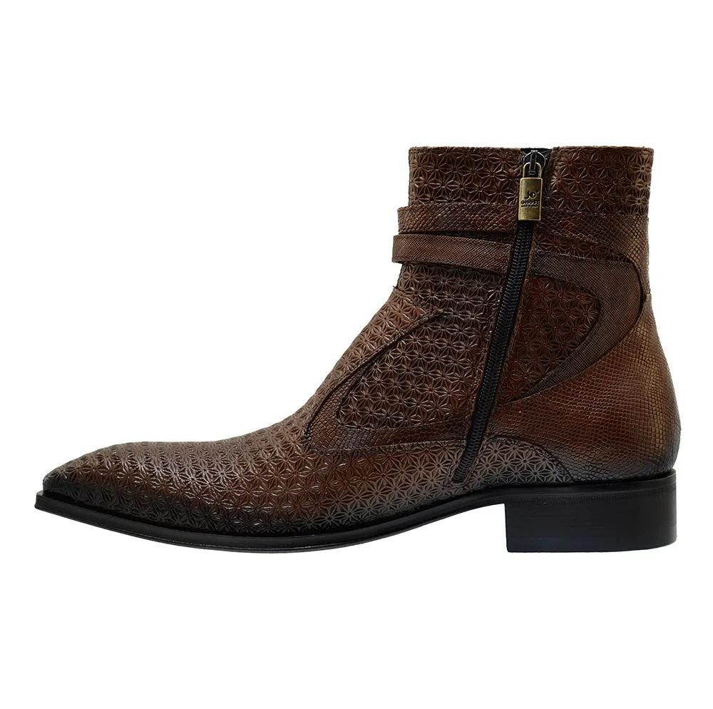 Men's Italian Shoes Jo Ghost 4766 Brown Leather Buckle Dress Boots