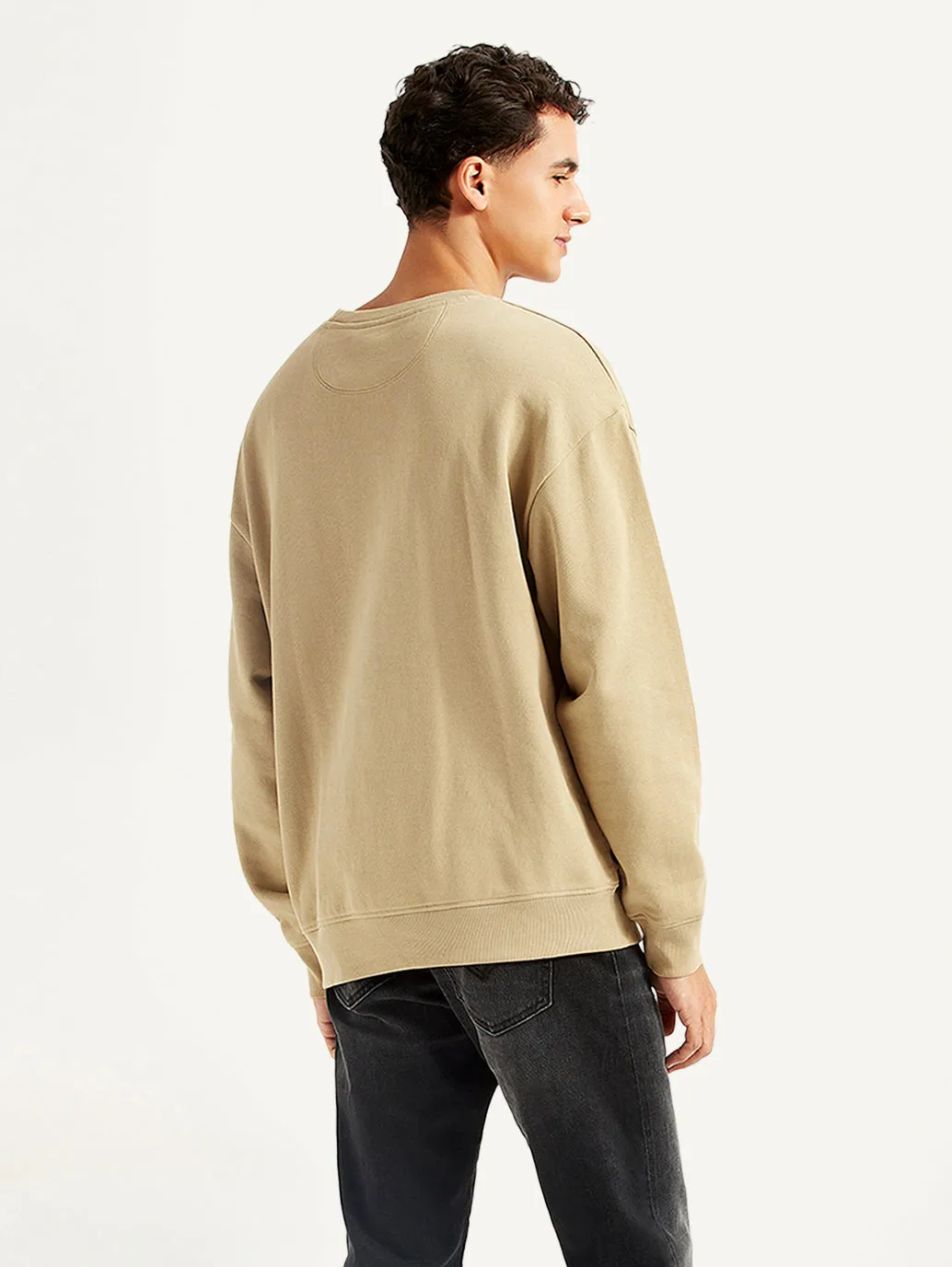 Men's Typographic Beige Crew Neck Sweatshirt