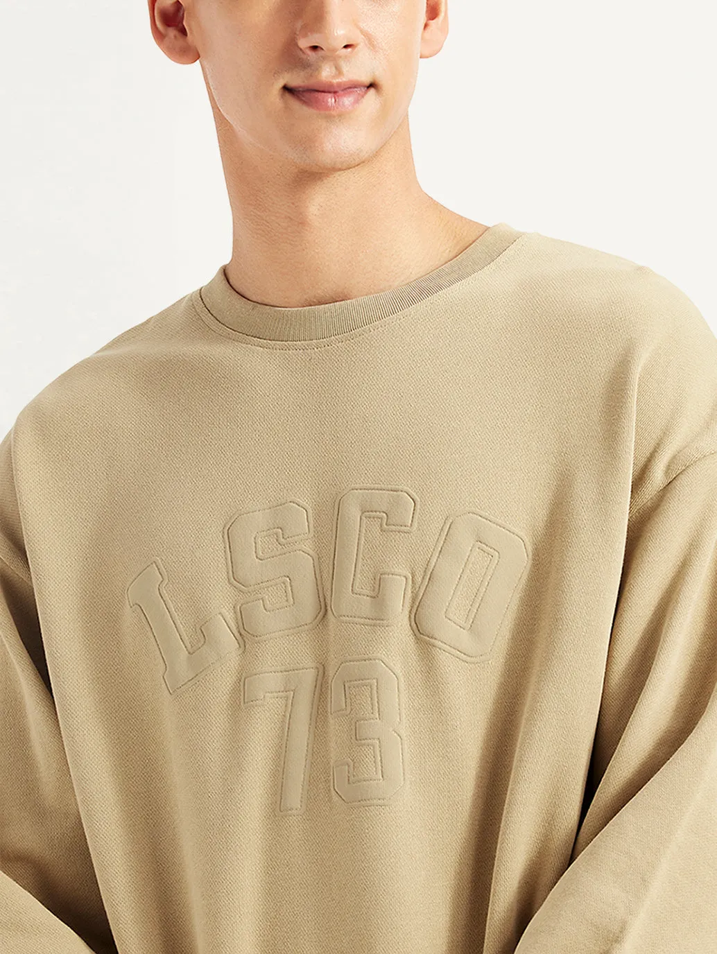 Men's Typographic Beige Crew Neck Sweatshirt