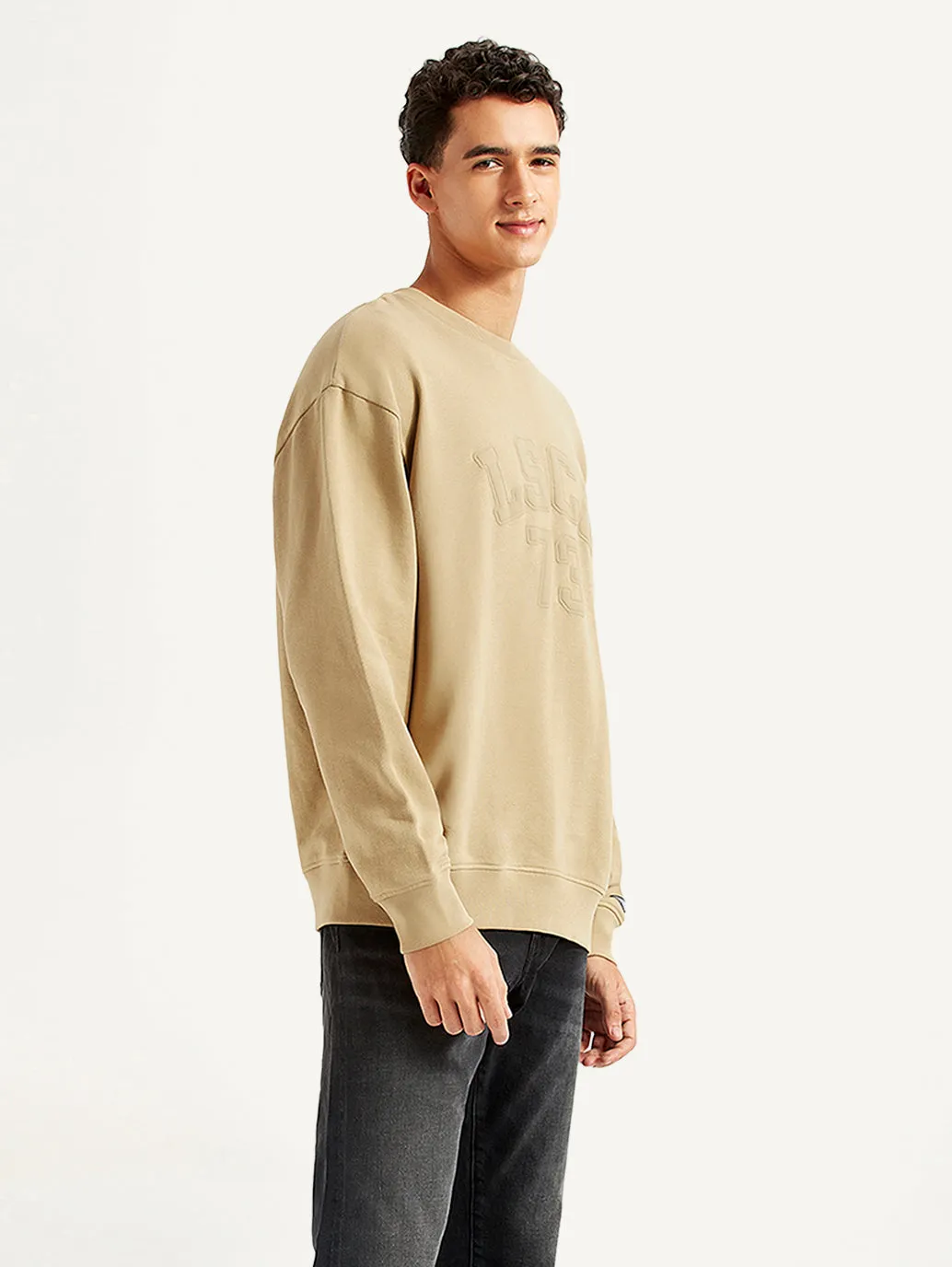 Men's Typographic Beige Crew Neck Sweatshirt