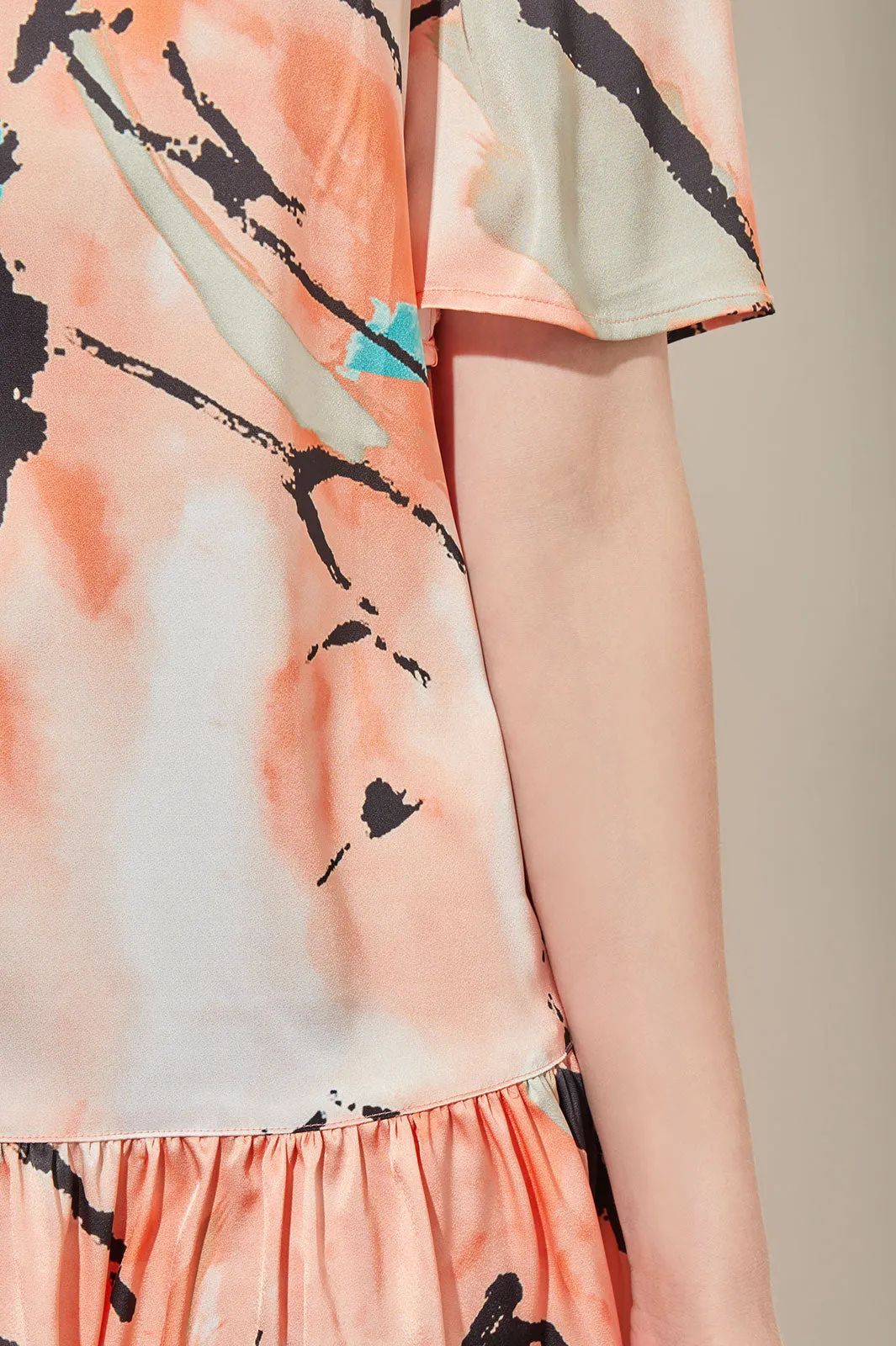 Modern Fit Mini Drop-Waist Flounce Dress - Abstract Woven