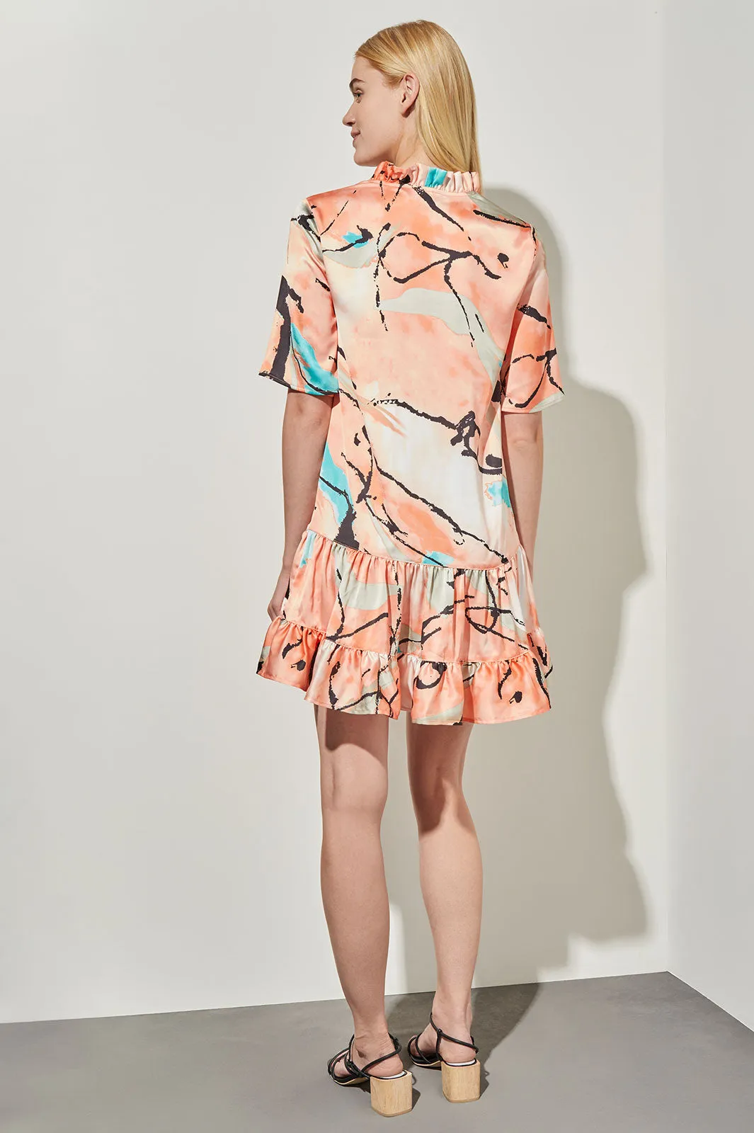 Modern Fit Mini Drop-Waist Flounce Dress - Abstract Woven