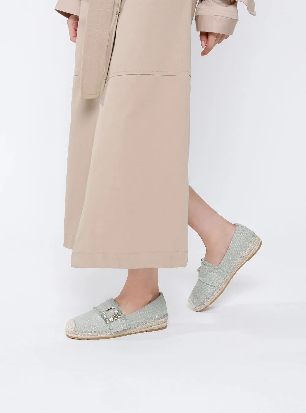 Nancy Crystal Embellished Buckle Espadrilles