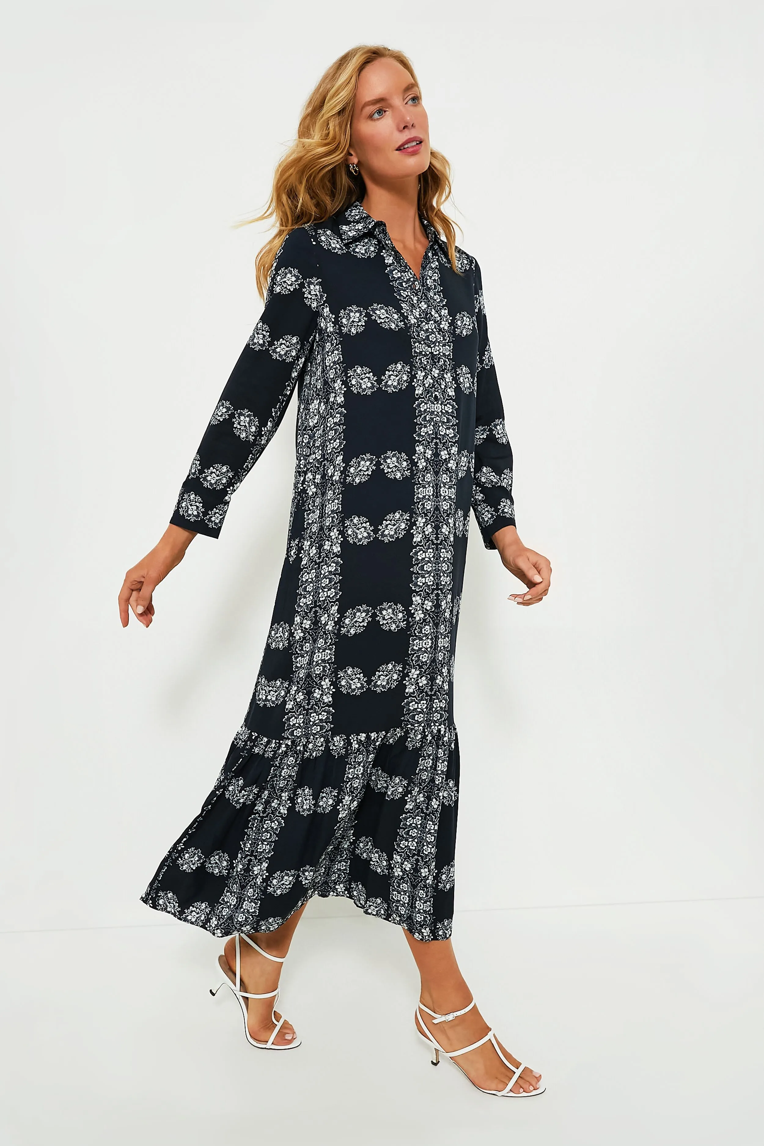 Navy Floral Miller Maxi Shirt Dress