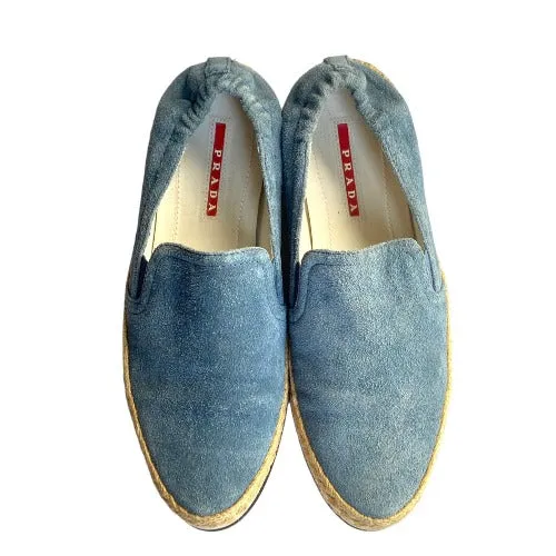 PRADA Saint Tropez Blue Suede Sport Slip-on Espadrille Sneakers, Size 35.5