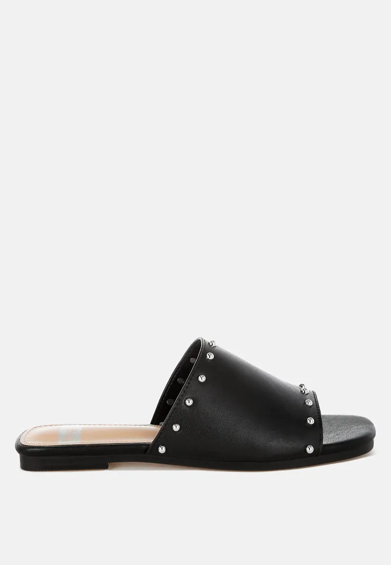 Renaldi Genuine Leather Studded Slip-On Flats